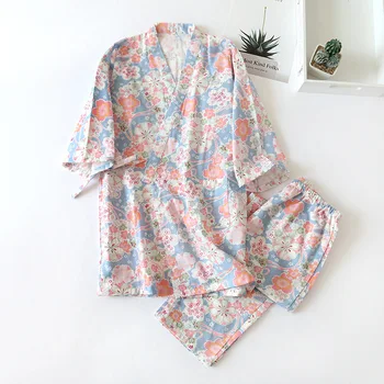 Japonski kimono style bombaž sveže slog pižamo bo ustrezala ženska športna pomlad in poletje pižamo pižamo vari domače storitev