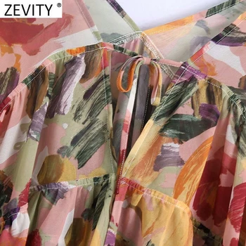Zevity 2021 Ženske Tropskih Cvet Tiskanja za zaščito pred soncem Šifon Delavska Bluzo Ženska V Vratu Flare Rokav Srajce Elegantna Blusas Vrhovi LS7710
