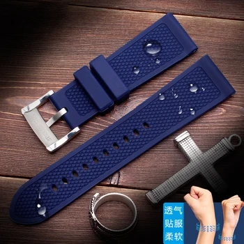 Temno modra Črna watchband trak 20 mm 22 mm 23 mm gume zapestnica pasu nepremočljiva mehko meterial za blagovno znamko moške ure