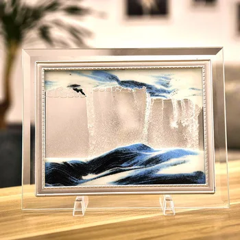 3D Dinamično Teče Peska, Peska Slikarstvo Transparentno Steklo Okvir za Risanje Pokrajine-30
