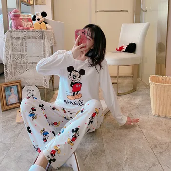 Disney Mickey Mouse Ženske Dolg Rokav Pižamo Nastavite Pomlad Dekleta Mleko Svilene Ženski Mujer Sleepwear More Domov Oblačila