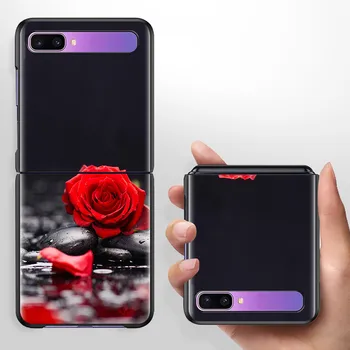 Rože Rdeče Rose Art Ohišje Za Samsung Galaxy Ž Flip 5G Black Trde Plastike Telefon Coque Za 6,7 Cm, Zložljiva In Delitev Ohišja