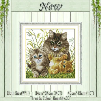 Mucek družine živali dekor mačka slikarstvo šteje tisk na platno DMC 11CT 14CT kompleti NKF Navzkrižno Šiv vezenje needlework Set