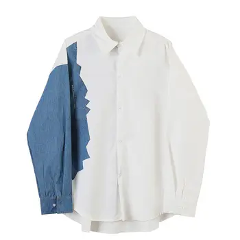 IEFB /oblačila za moške Nišo design barvo mozaik bela majica moški je korejski modni stil svoboden Pomlad dolg rokav vrhovi 9Y2786