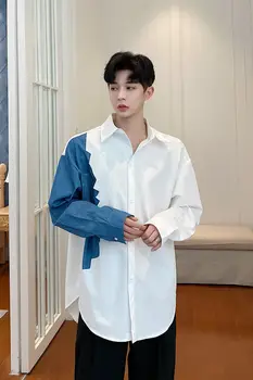 IEFB /oblačila za moške Nišo design barvo mozaik bela majica moški je korejski modni stil svoboden Pomlad dolg rokav vrhovi 9Y2786