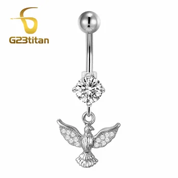 G23titan 14 G Titanove Kristalno Trebuh Gumb Piercing Obroči Žensko Telo Nakit Ptica Obesek Popka Nakit pearcing ombligo