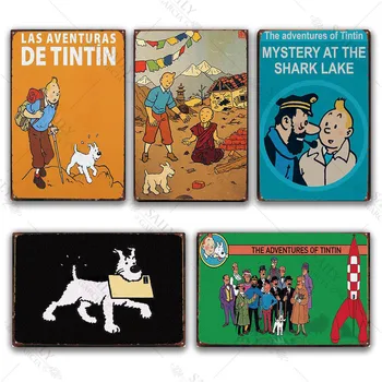 Tintin Risani Film Tin Prijavite Kovinsko Ploščo Letnik Wall Art Plakat Železa Slikarstvo Bar Kava Otroci Soba Steno Obrti Doma Dekor