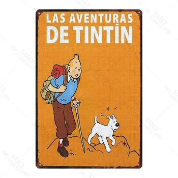 Tintin Risani Film Tin Prijavite Kovinsko Ploščo Letnik Wall Art Plakat Železa Slikarstvo Bar Kava Otroci Soba Steno Obrti Doma Dekor