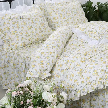 Na vrtu cvet tiskanja posteljnina nabor Ruffles rjuhe kritje posteljnina bedspread posteljo stanja Dekorativne prevleke bombaž posteljo oblačila