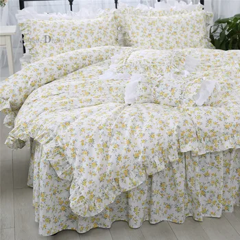 Na vrtu cvet tiskanja posteljnina nabor Ruffles rjuhe kritje posteljnina bedspread posteljo stanja Dekorativne prevleke bombaž posteljo oblačila