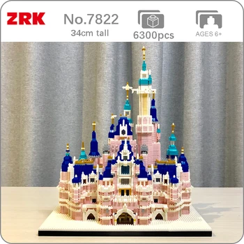 ZRK 7822 Arhitekture Zabaviščni Park Roza Grad 3D Model 6300pcs Mini Diamond Bloki, Opeke Stavbe Igrača za Otroke, št Polje