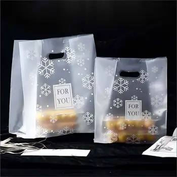 50pcs plastike, motnega, snežinka vzorec tote vrečko kave pekarna peciva vrečko hrane takeaway embalaža vrečko Božični darilni embalaži