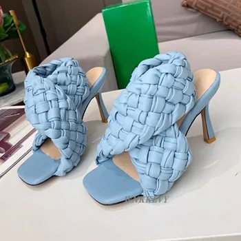Novo Pleteni sandali Ženske v Visokih Petah križ ročno tkane Gladiator sandalias poletje seksi stranka obleko čevlji ženski 2020 stilettos
