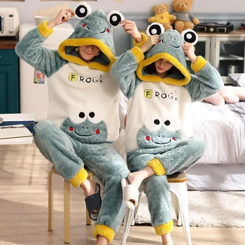 Ženske, Moške Zimske Nekaj Cute Pižamo Risanka Spanja Obleko Hooded Anime Božični Kostumi Ženski Toplo Sleepwear Flanela Homewear