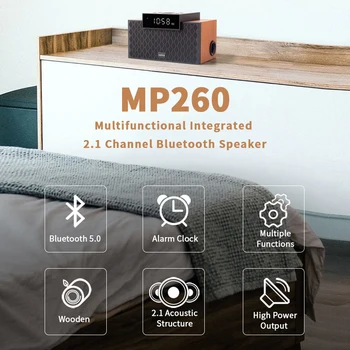 EDIFIER MP260 Bluetooth Zvočnik Bluetooth 5.0 več funkcij Budilka lesene Prenosni zvočniki 2.1 struktura akustične