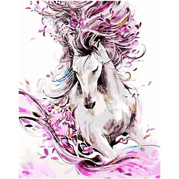 Barvanje Z Številkami DIY Dropshipping 40x50 50x65cm Cvetje in beli konj Živali Platno Poročno Dekoracijo slikah Darilo