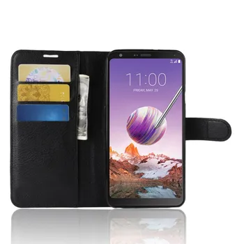 Za LG Q stylo 4 Primer 6.2 palčni Denarnice PU Usnjena torbica Za LG Q Pisalo Pokrov s Stojalom Reža za Kartico Telefona Primerih Pokrovček, Črna