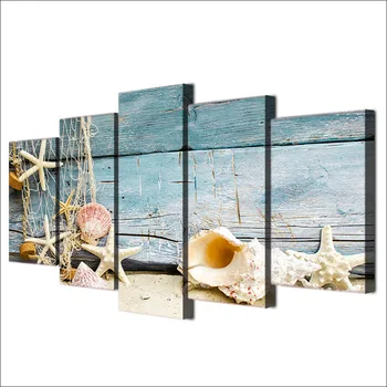 HD Natisnjeni školjke starfishes plaži Slikarstvo na platno soba dekoracijo natisni plakat sliko platno