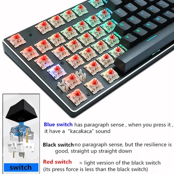 Žično Gaming Mehanske Tipkovnice RGB Mix Osvetljene Tipkovnice 87 104 Anti-prikazen Modro Rdeče Stikalo Za Igre Laptop PC ruske NAS