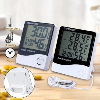 Digitalni LCD Temperatura Vlažnost Meter -1 -2 Doma Notranjo Zunanji Termometer, Higrometer Vremenska Postaja z Uro