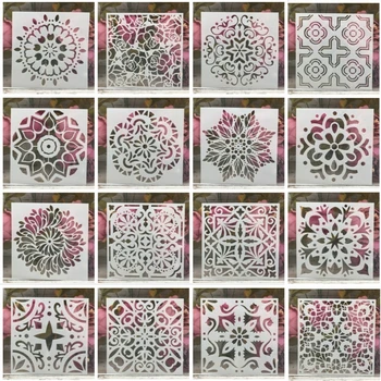 16Pcs/Set 15*15 cm Mandala Geometrijo DIY Layering Matrice Stensko Slikarstvo Album Kolorit Reliefi Album Dekorativni Predlogo