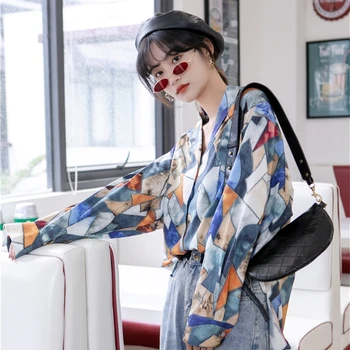 CHEERART Cerkev Obarvana Glaze Dolg Rokav Bluzo Ženske River Gumb Gor Priložnostne Ohlapno Majico 2020 korejski Modnih Oblačil
